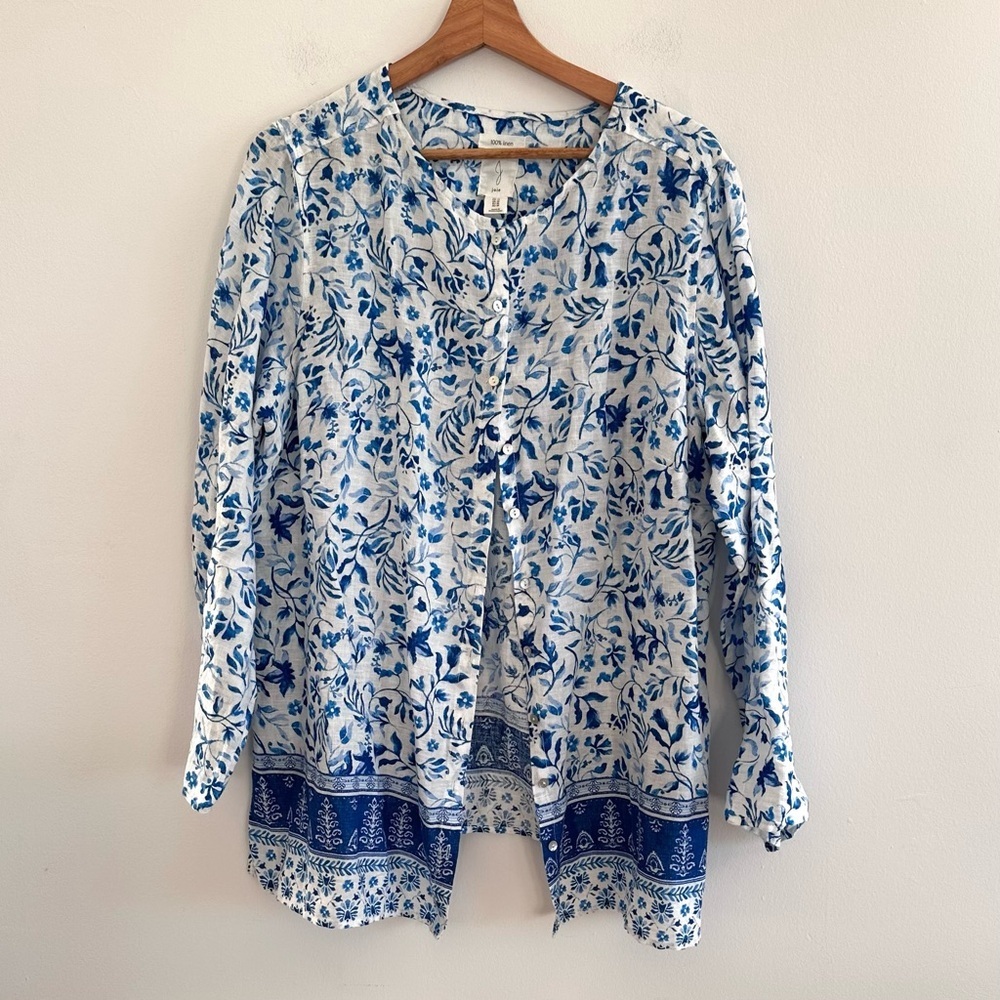 Joie plus size linen floral button down tunic top 1X